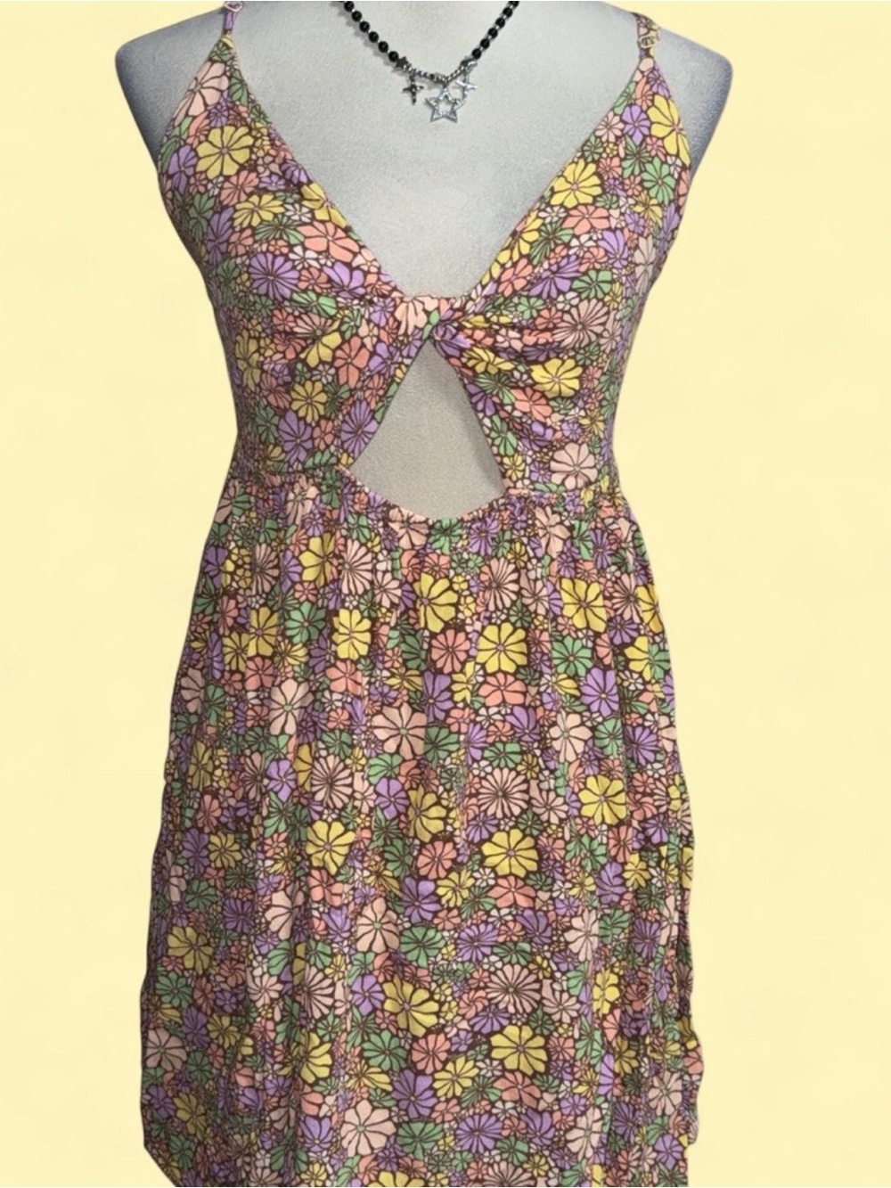 Roxy Floral Cutout Sundress - Yellow, Purple, Pink, Green